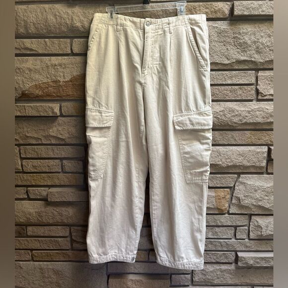 Free People First Light Utility Cargo Pant ALMOND MILK cream wide leg size 12 - Picture 13 of 15